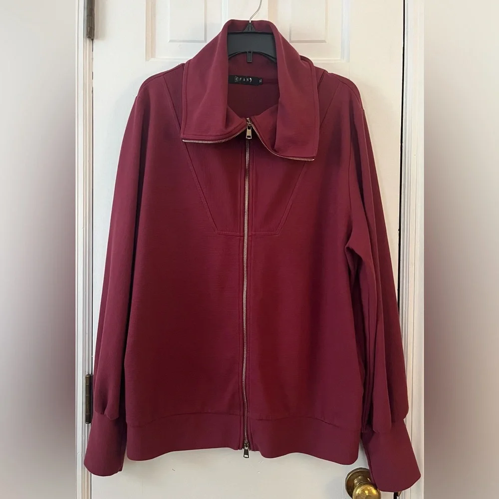 EFAN Women's Wine Color Oversized Full Zip Up Midweight Sweatshirt. Size: XL. - Picture 2 of 8